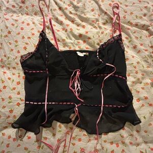 Kimchi Blue Black and Pink Lace Trim Cami Top